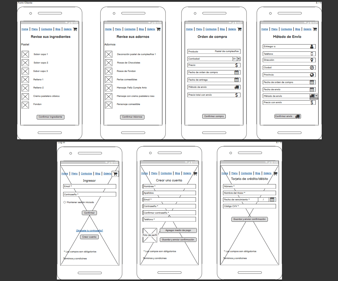 Diseño wireframe de Pastelería