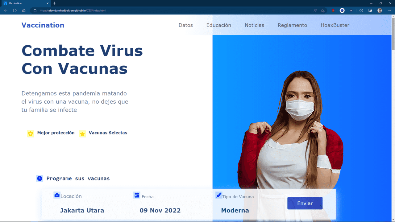 Primer contacto con CSS Landing Page Vaccination